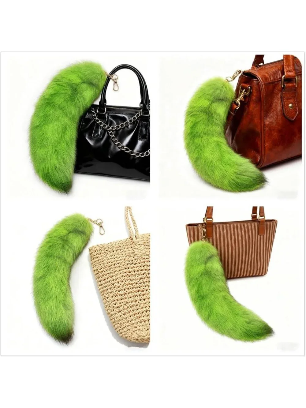 Women's Green Fluffy Fox Tail Cosplay Keychain Birthday Party Costume Handbag